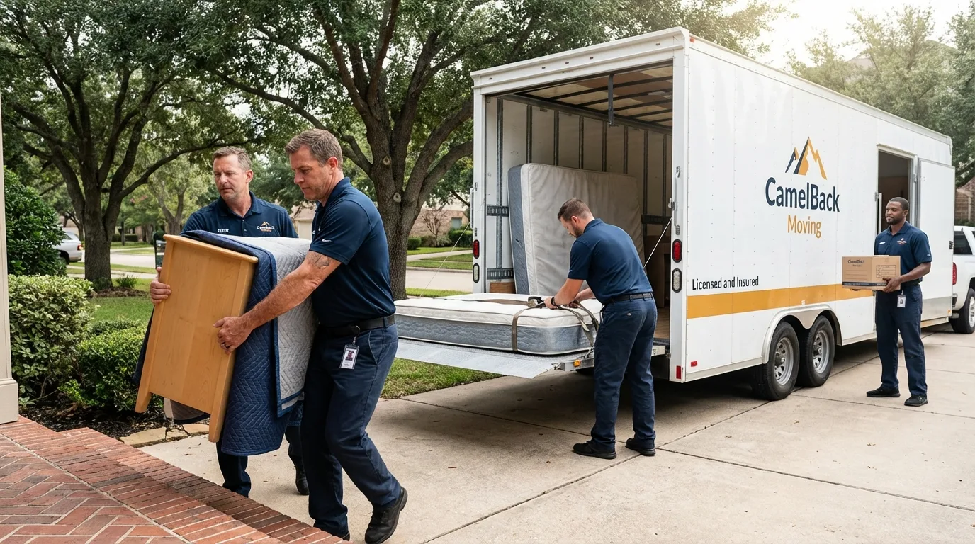 Crew loading residential truck for cross-state move from Stroud, OK