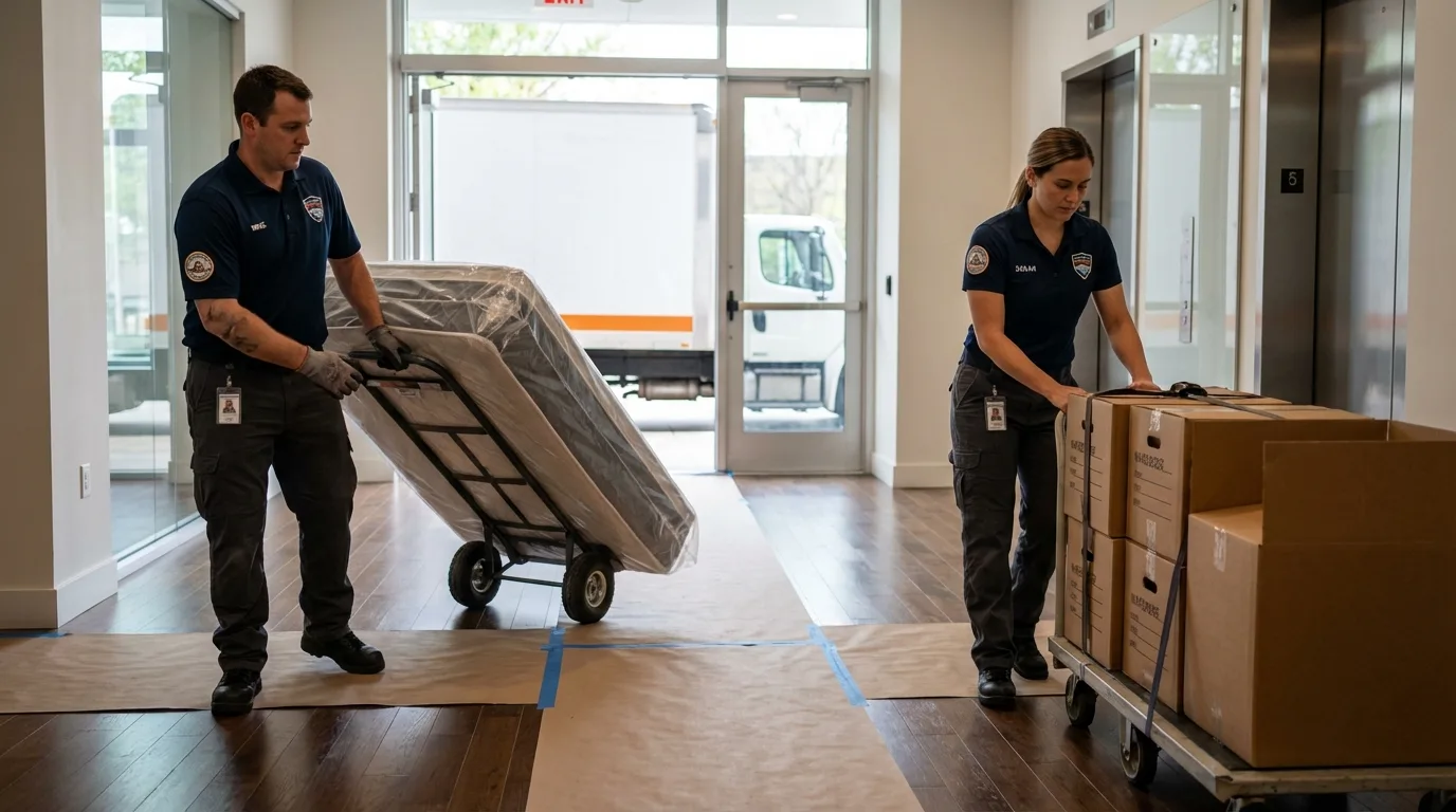 Professional apartment movers loading elevator in Stroud, OK