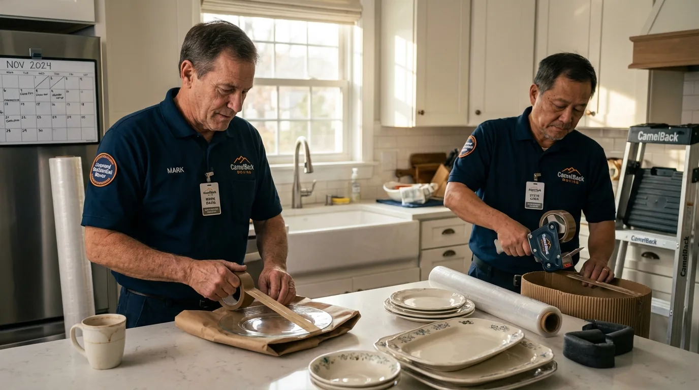 Professional crew packing kitchen dishware in Stroud, OK
